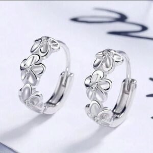 Elegant Silver Floral Hoop Earrings